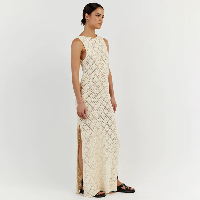 Europea y americana sexy crocheted hueco-fuera de punto split vestido de las mujeres bikini traje de baño al aire libre vacaciones playa blusa