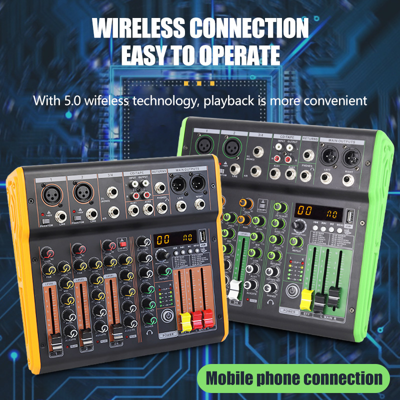Cross-Border Four-Way Small Mixer Mobile Phone Sound Card Computer Audio Mixer Recording Dspx Effector Professional