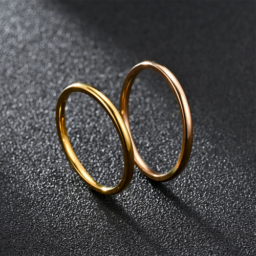 2mm polished titanium steel ring for women, minimalist Japanese-Korean style, personalized simple band, rose gold plated, black, women's size, small finger ring