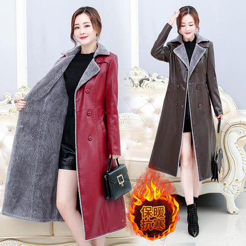 Haining leather jacket women's mid-length 2023 new winter velvet thickened fur all-in-one jacket women's lamb velvet