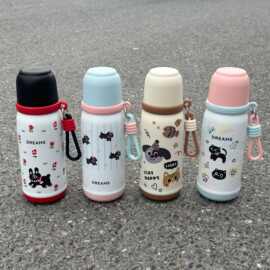 316不锈钢子弹头保温杯卡通双饮吸管水杯女生户外便携杯子便携式