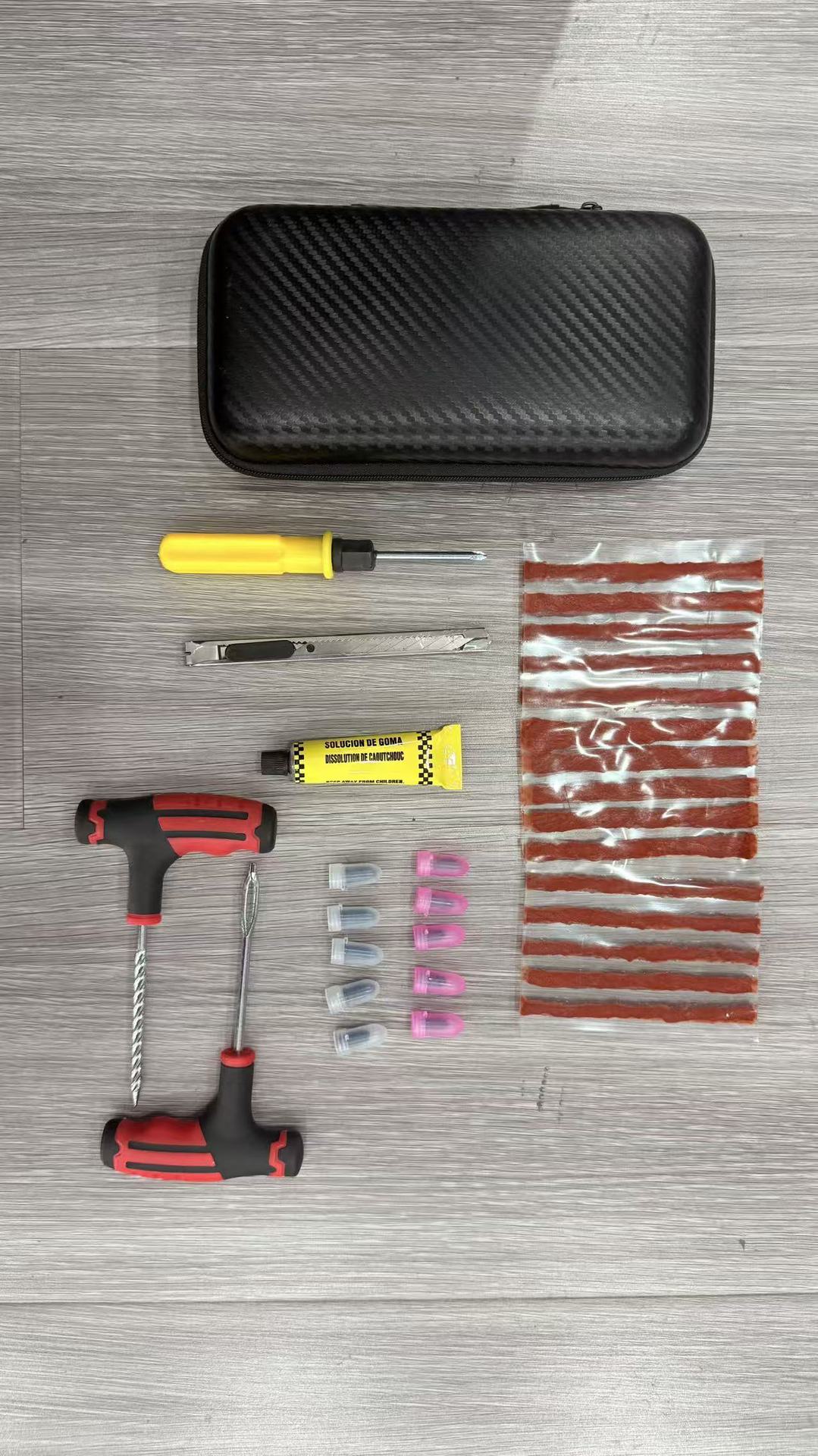 Cross-border best-selling vacuum tire repair tool set, cold patching glue strip tool, needle-nose pliers, valve core emergency accessories