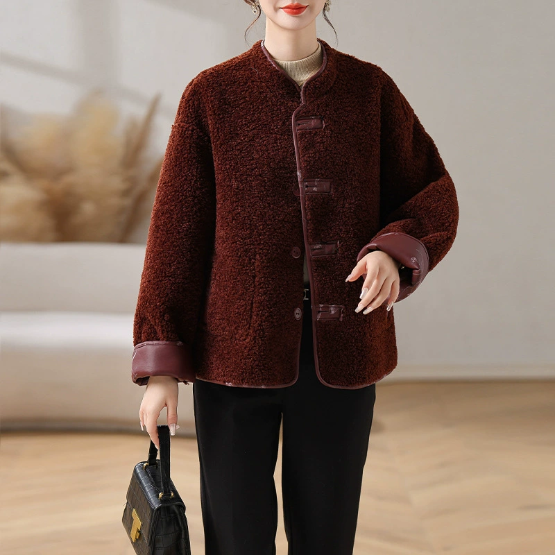 Модный принт с двумя сторонами в меховом в одном коротком пальто из искусственного меха благородная мама одежда кожаное пальто среднего возраста