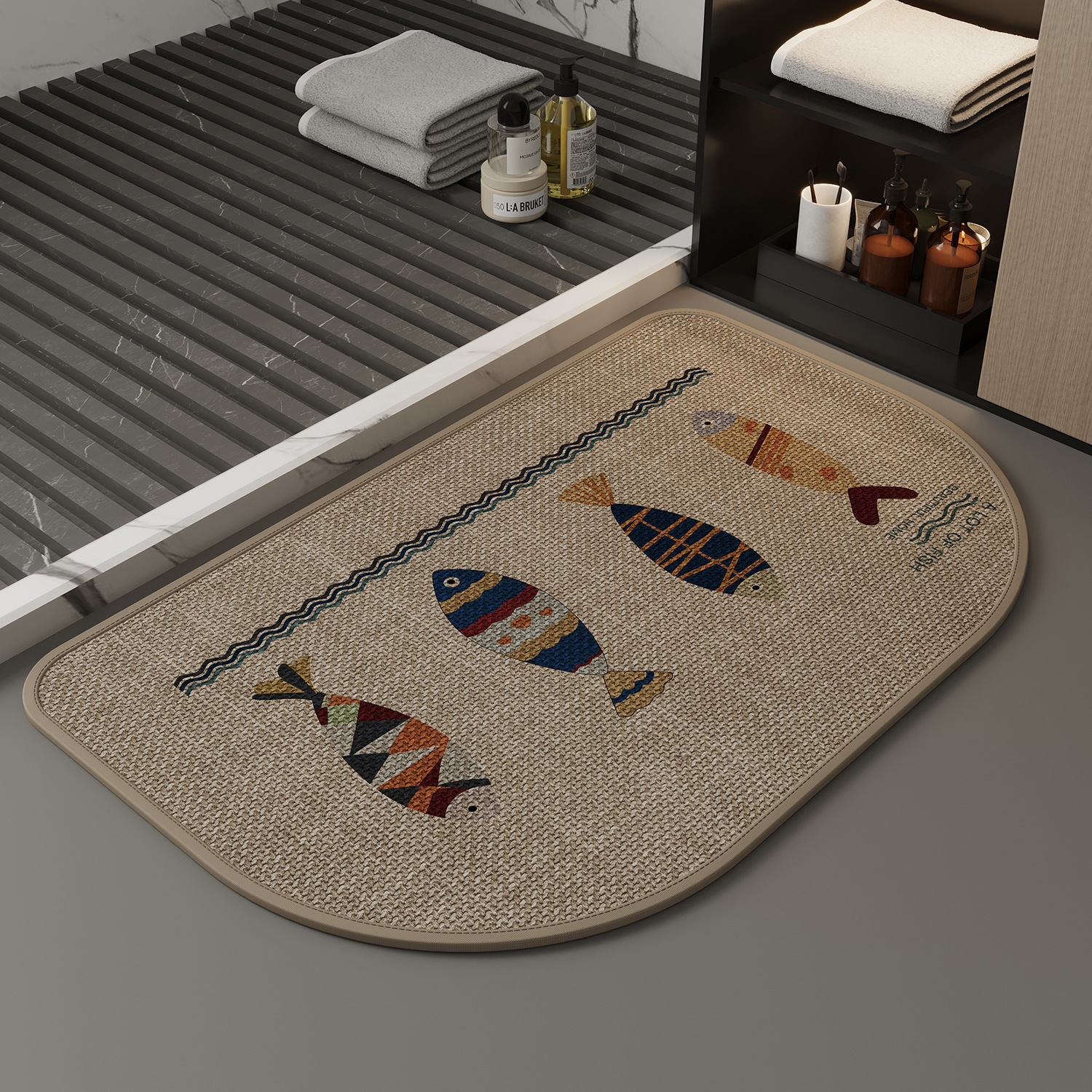 Style weaving-oatmeal-small fish with big rounded corners / 40*60cm