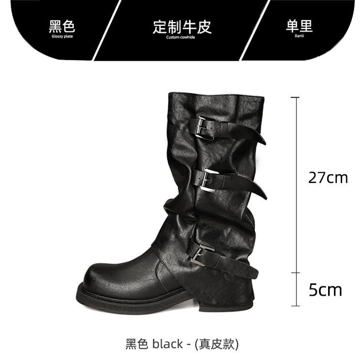 复古粗跟中高筒靴西部牛仔堆堆靴骑士靴早秋马丁靴法式裤管女靴子|undefined
