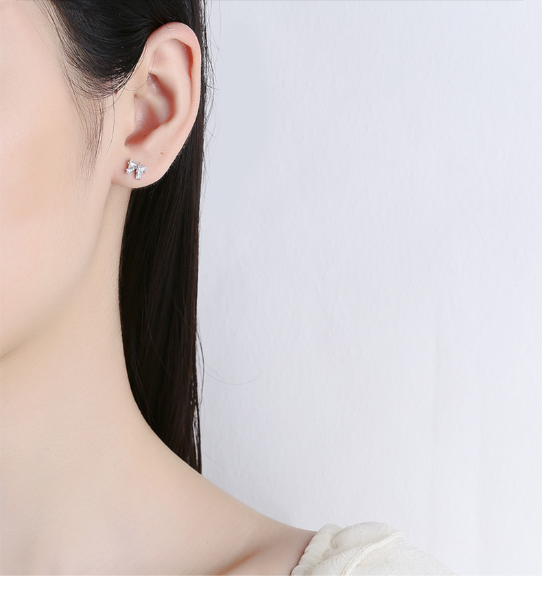 1 Pair 925 Sterling Silver Zircon 925 Sterling Silver Earrings Bow Knot Screw Backs Small Stud Earrings display picture 1