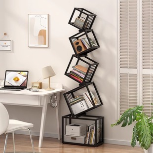 Living Room Creative Bookshelf Floor-Standing Corner Storage Rack Iron Multi-Layer Display Popular Grids Rack Corner Bookcase