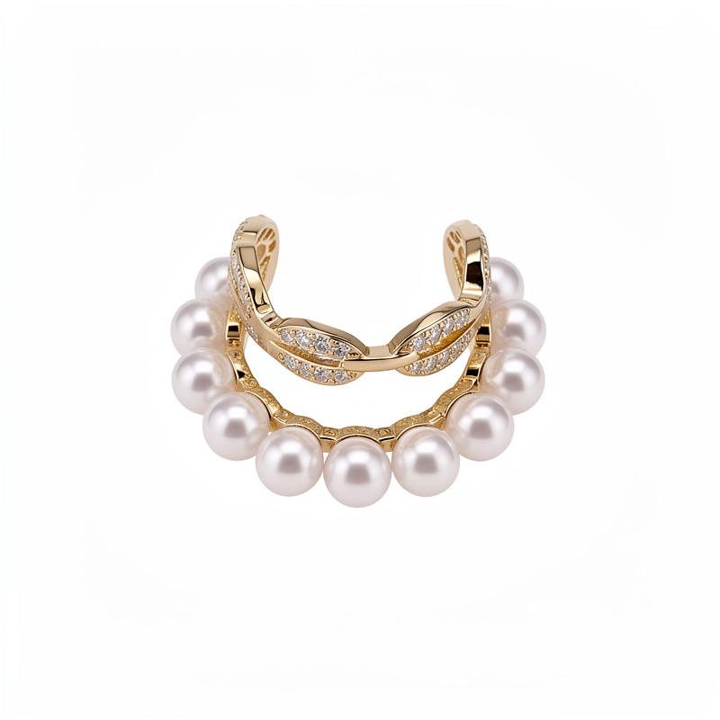 Zircon oval de doble capa de perla orejas de orejas de mujer sin agujeros de orejas personalidad temperamento pequeño aretes ligero lujo alta sensación de orejas