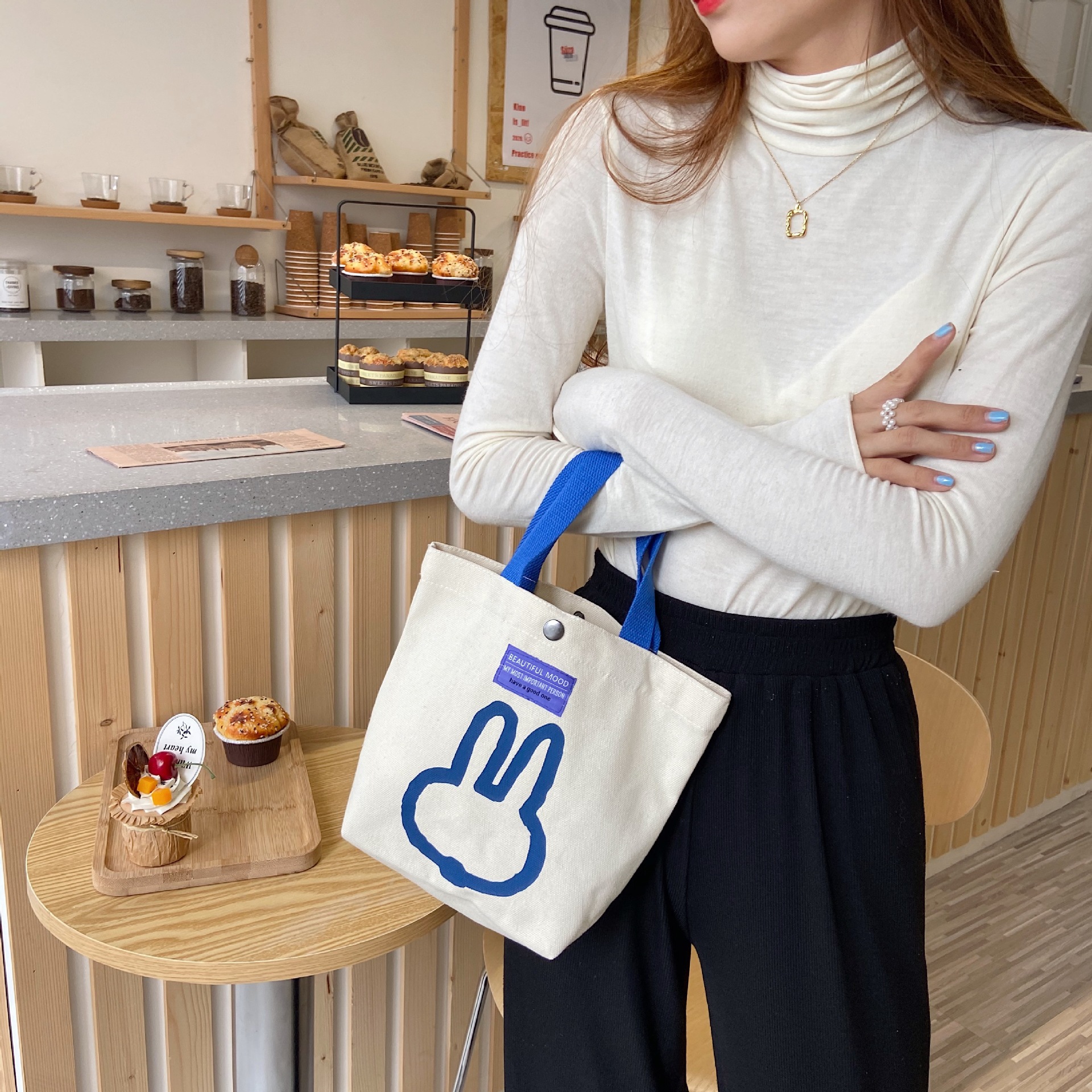 08312 Cartoon printed single-shoulder canvas bag, Japanese style, Korean version canvas bag, student large-capacity hand-held women's bag for commuting undefined