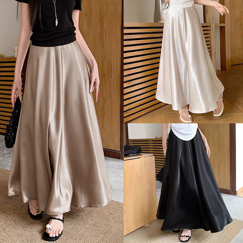 Elegant High-Waisted Skirt, New Style Silk-Like Long Skirt