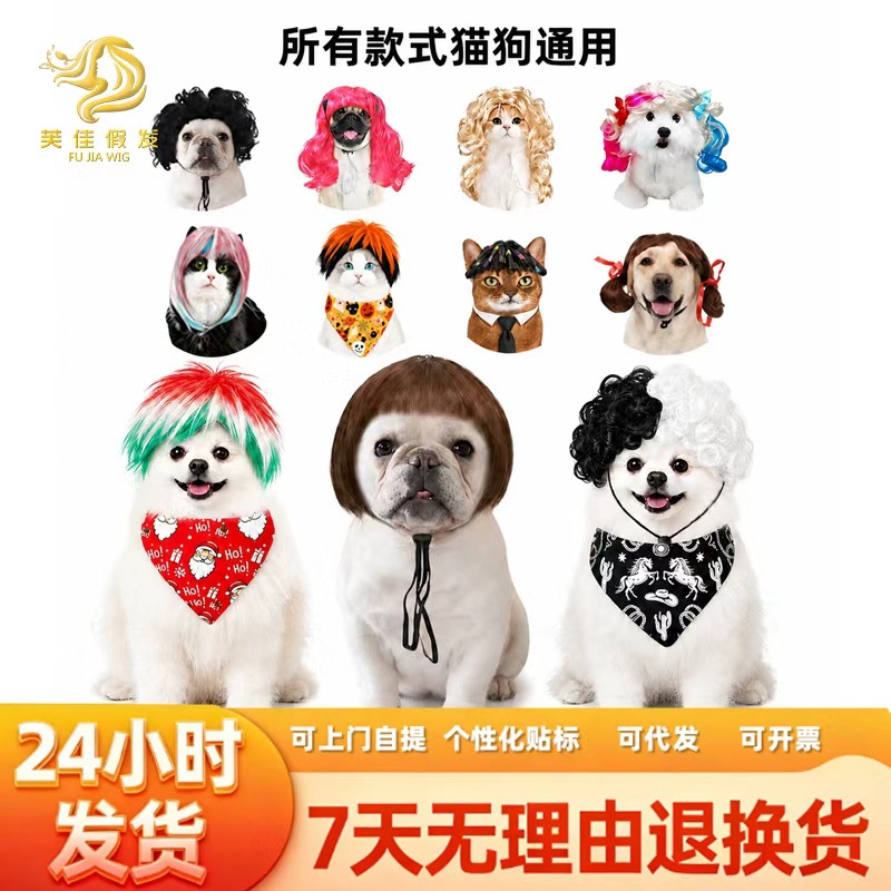 Pet wig dog wig cross-border pet supplies Halloween pet jewelry curly hair straight hair cat wig