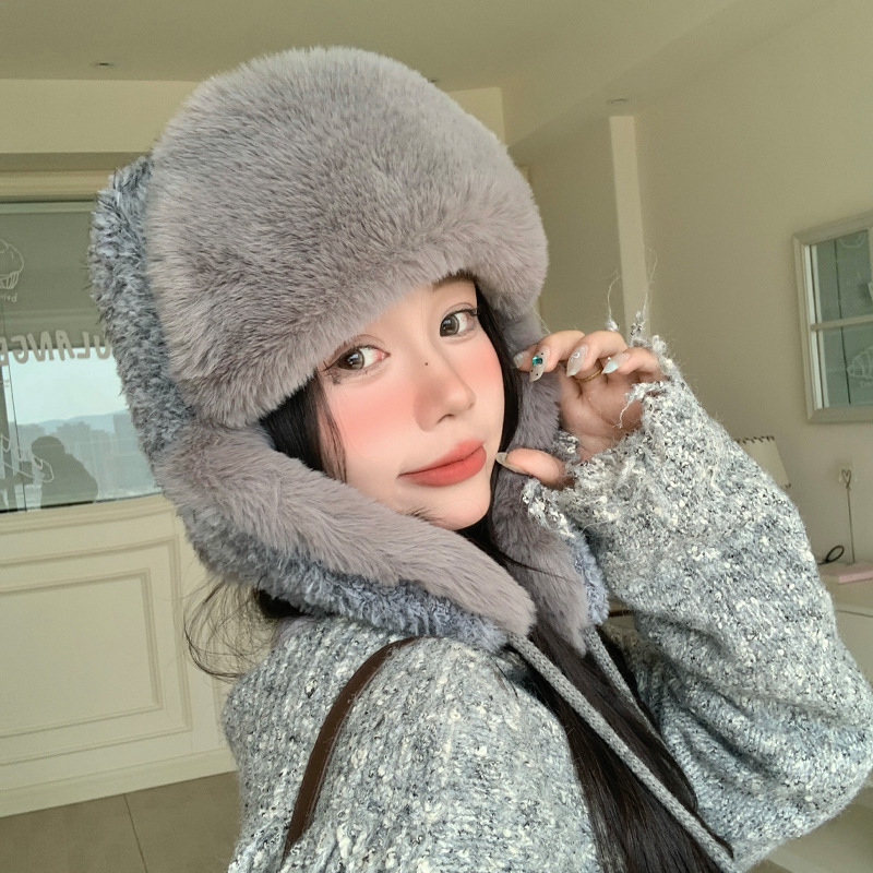 户外休闲防风保暖可围脖帽子女款冬季百搭加厚毛绒帽显脸小包头帽|undefined