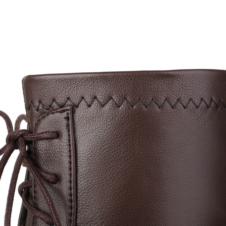Square head front strap solid color waterproof platform thick heel short leg boots_voghion.com