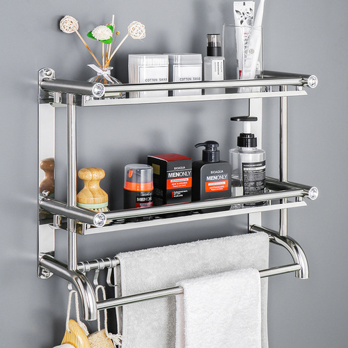 Stainless steel bathroom towel rack toilet bathroom multi-layer storage rack bath towel rack no punching bathroom pendant