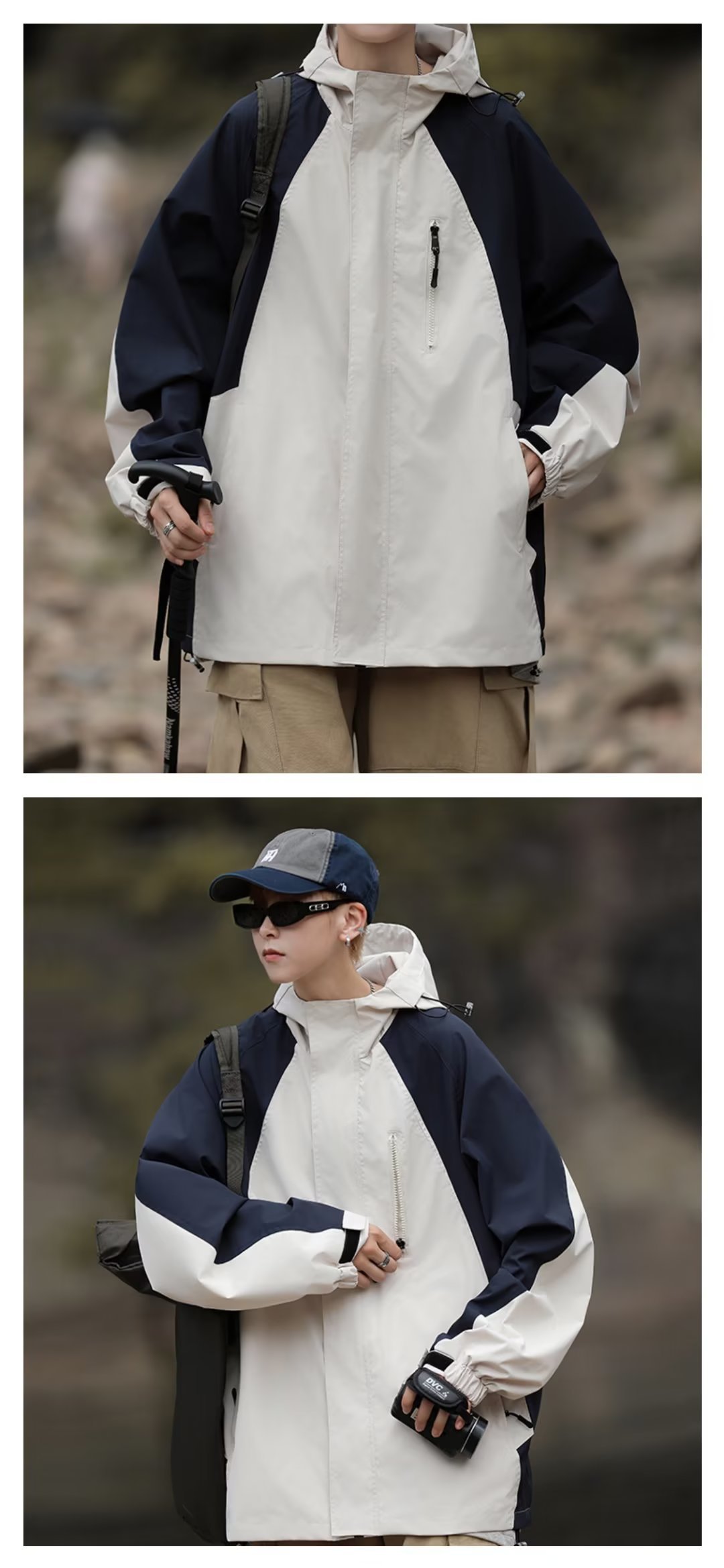 "Wasserabweisende Arbeitsjacke mit Kapuze für Herren – Leichter, stoßfester Bergmantel für Outdoor- und Freizeitkleidung (Bläulich/Schwarz, M-3XL)"_voghion.com