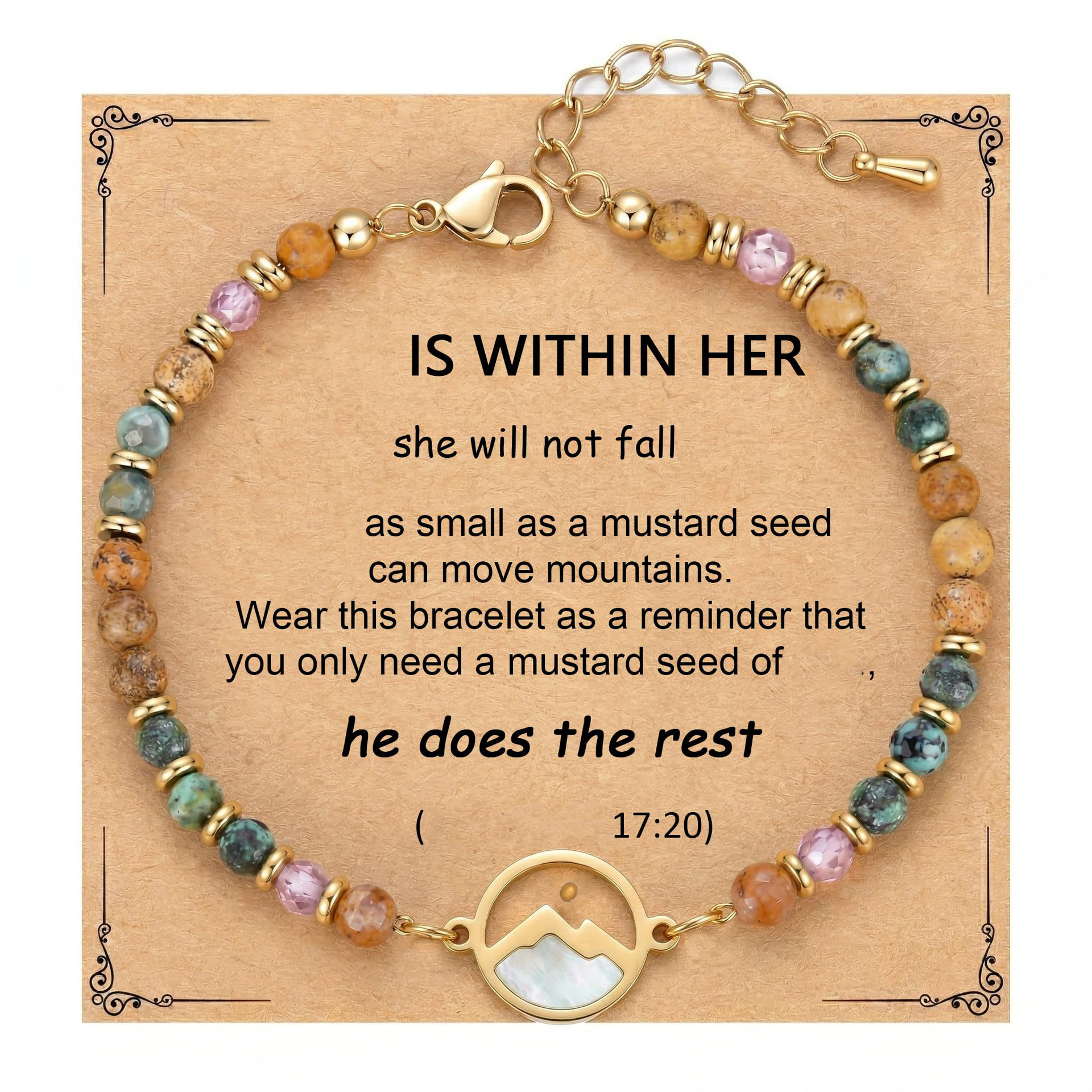 Cross-border Amazon best-selling mustard seed bracelet, light luxury versatile design, picture stone powder crystal beaded bracelet