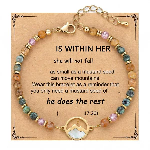 Cross-border Amazon best-selling mustard seed bracelet, light luxury versatile design, picture stone powder crystal beaded bracelet