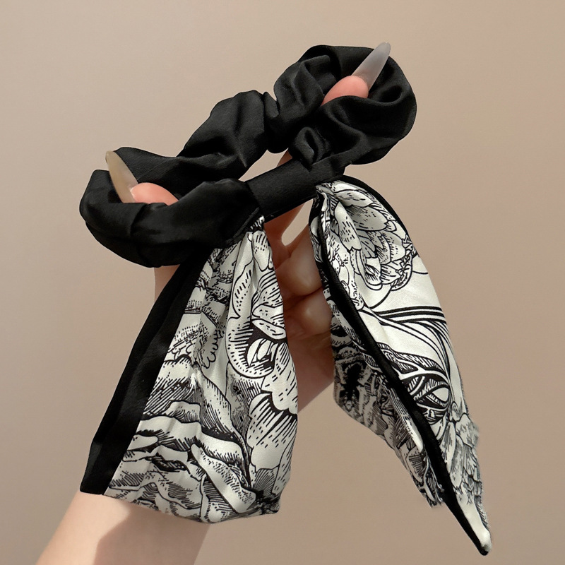 Cinta estampada retro francesa, lazo para el cabello de intestino grueso, temperamento femenino, cabello atado, cuerda para la cabeza, delicado tocado de cuerda para el cabello de cola de caballo baja