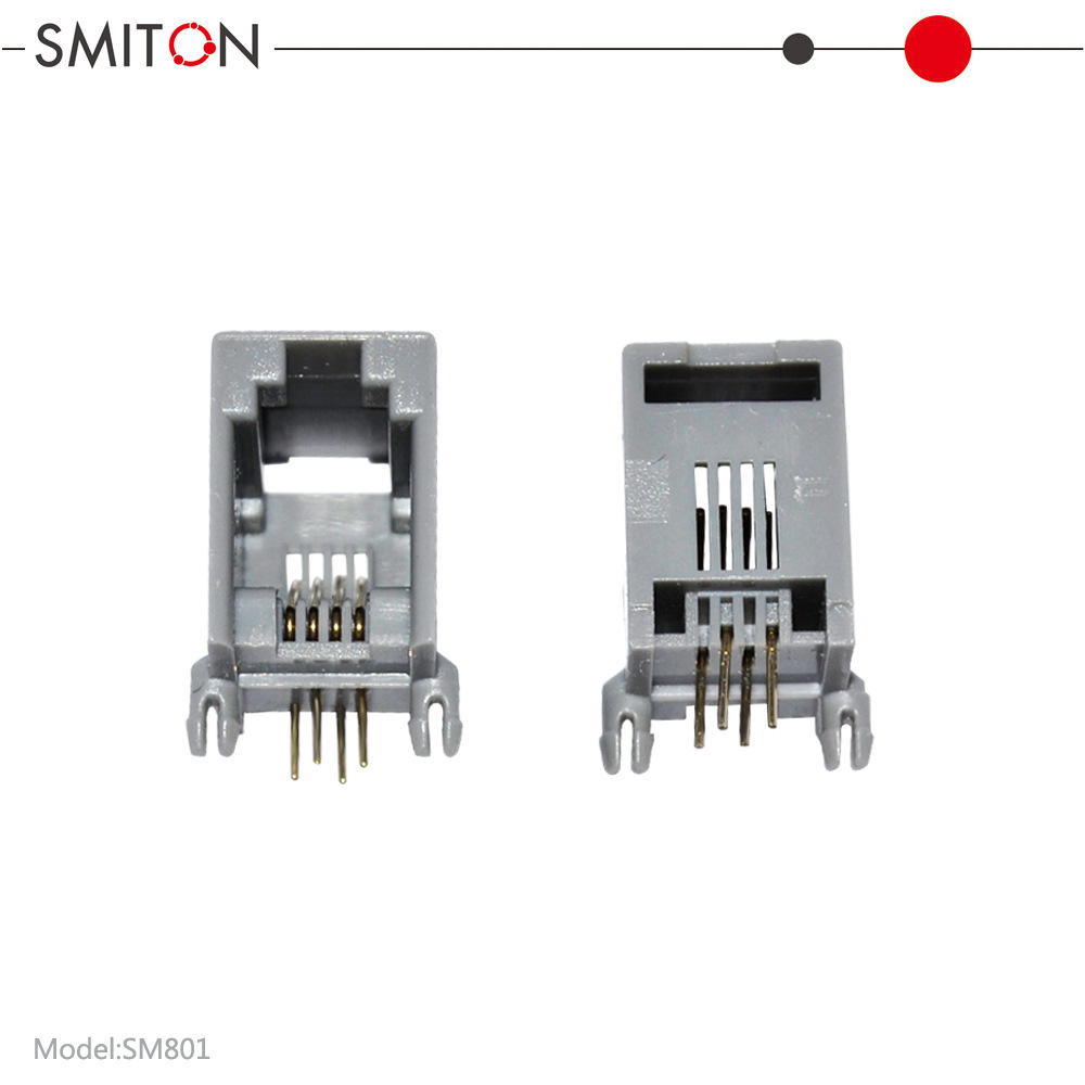 sm801 供应电话插座（616PCB）RJ9-4p4c PCB插座 量大优惠灰色