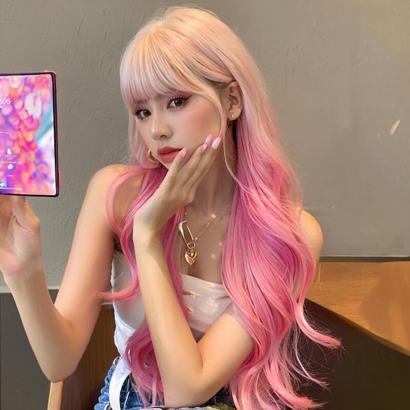 Beige White Gradient Powder Wig Women's Fashion Color Women's Group Style Sweet Lolita Atmosphere Temperament White Fashion Wig