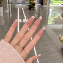 『草莓奶盖』高级感粉色法式纯手工穿戴美甲贴片百搭短中长款批发