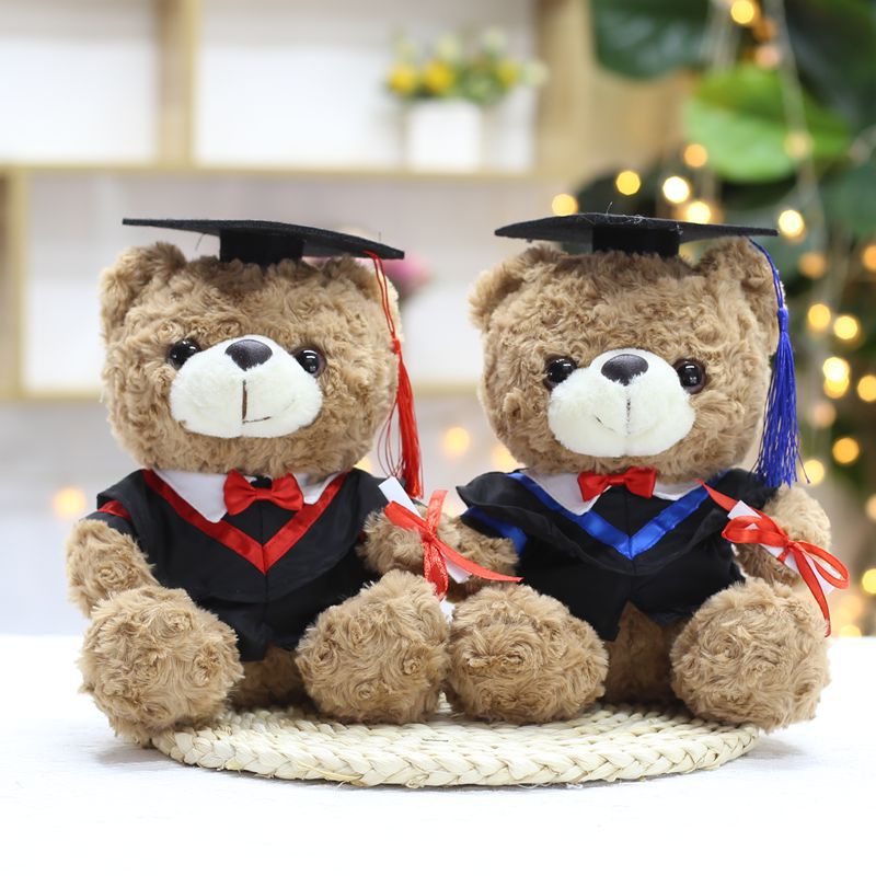 Venta al por mayor de uniformes de licenciatura, maestría, oso de doctorado, juguete de peluche, muñeca de oso graduado, muñeca de trapo impresa, regalo de graduación
