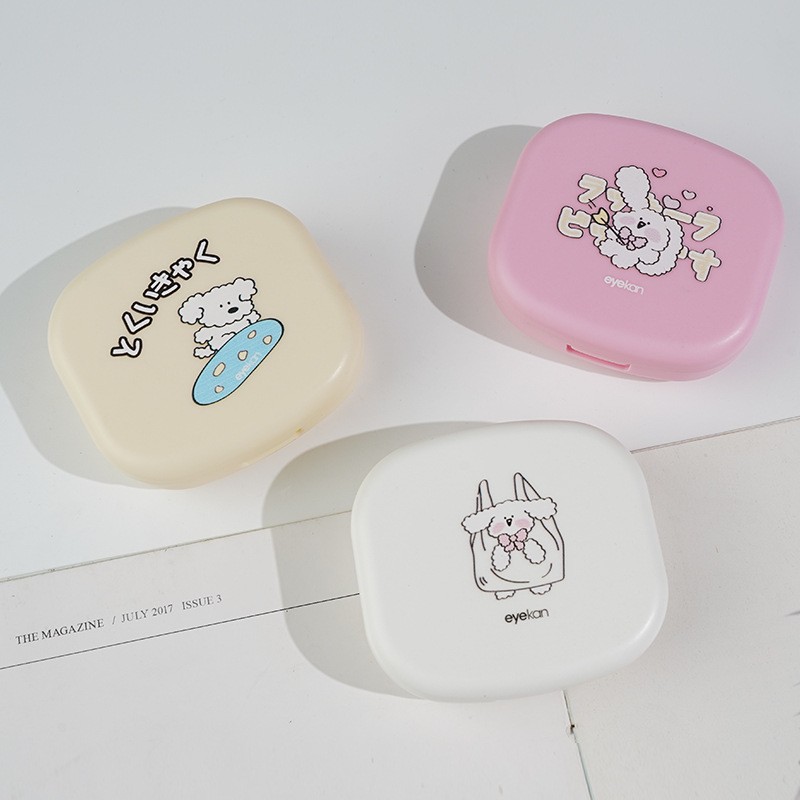 eyekan隐形眼镜盒伴侣双联美瞳盒便携式带镜子可爱图案
