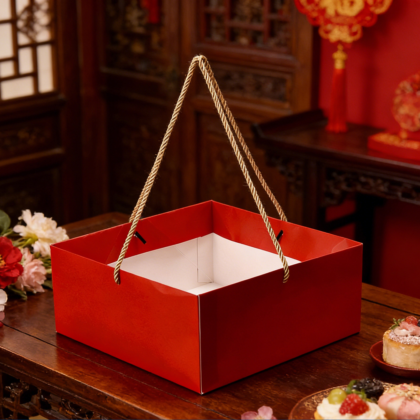 红色礼品袋蛋糕袋点心手提袋礼物包装盒糕点鲜花送礼手拎袋纸袋子