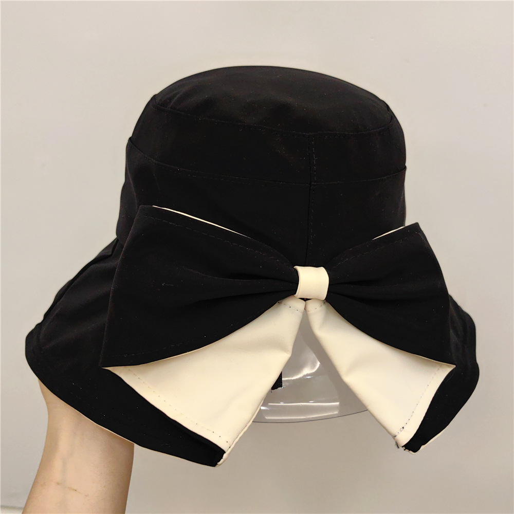 大頭圍帽子百搭漁夫帽女春夏純棉後開叉拼色蝴蝶結時尚休閒遮陽