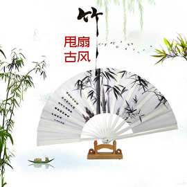 甩扇白色折扇古装扇儿童舞蹈扇腰扇功夫扇8寸10寸汉服古风扇响扇