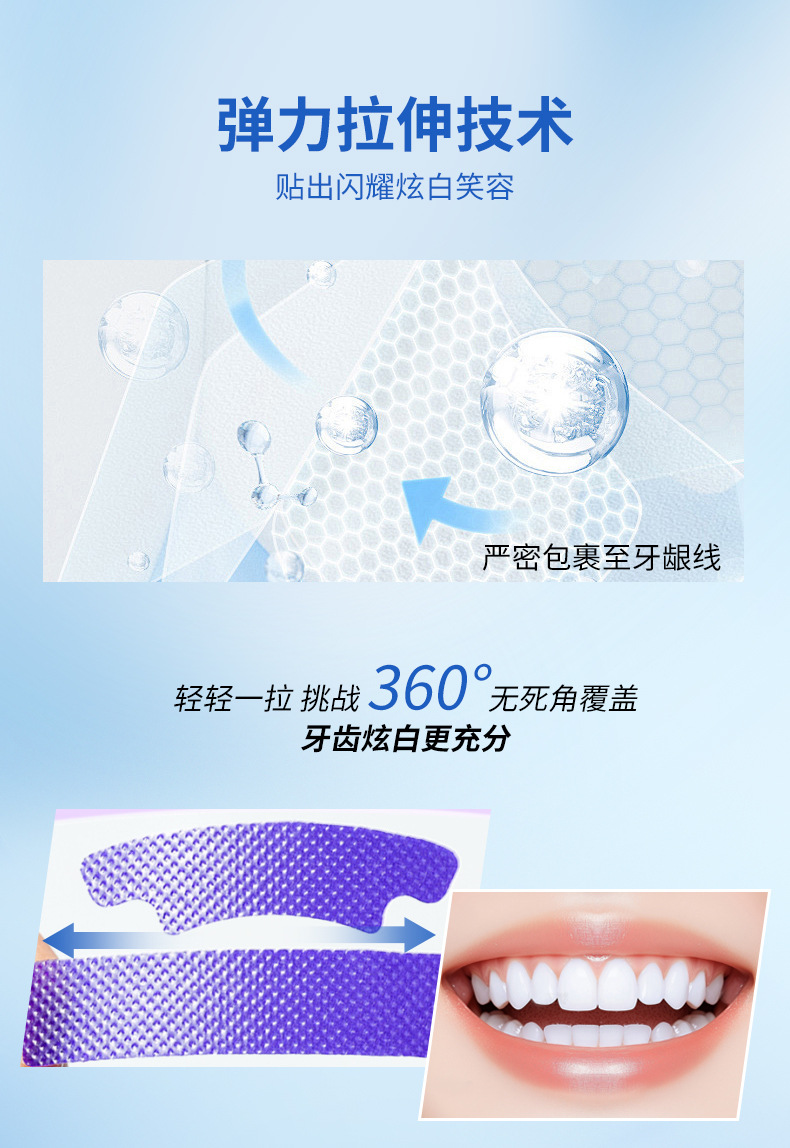 跨境新款紫色湿牙贴舒缓牙齿护理牙套去渍黄牙贴片温和日常护牙