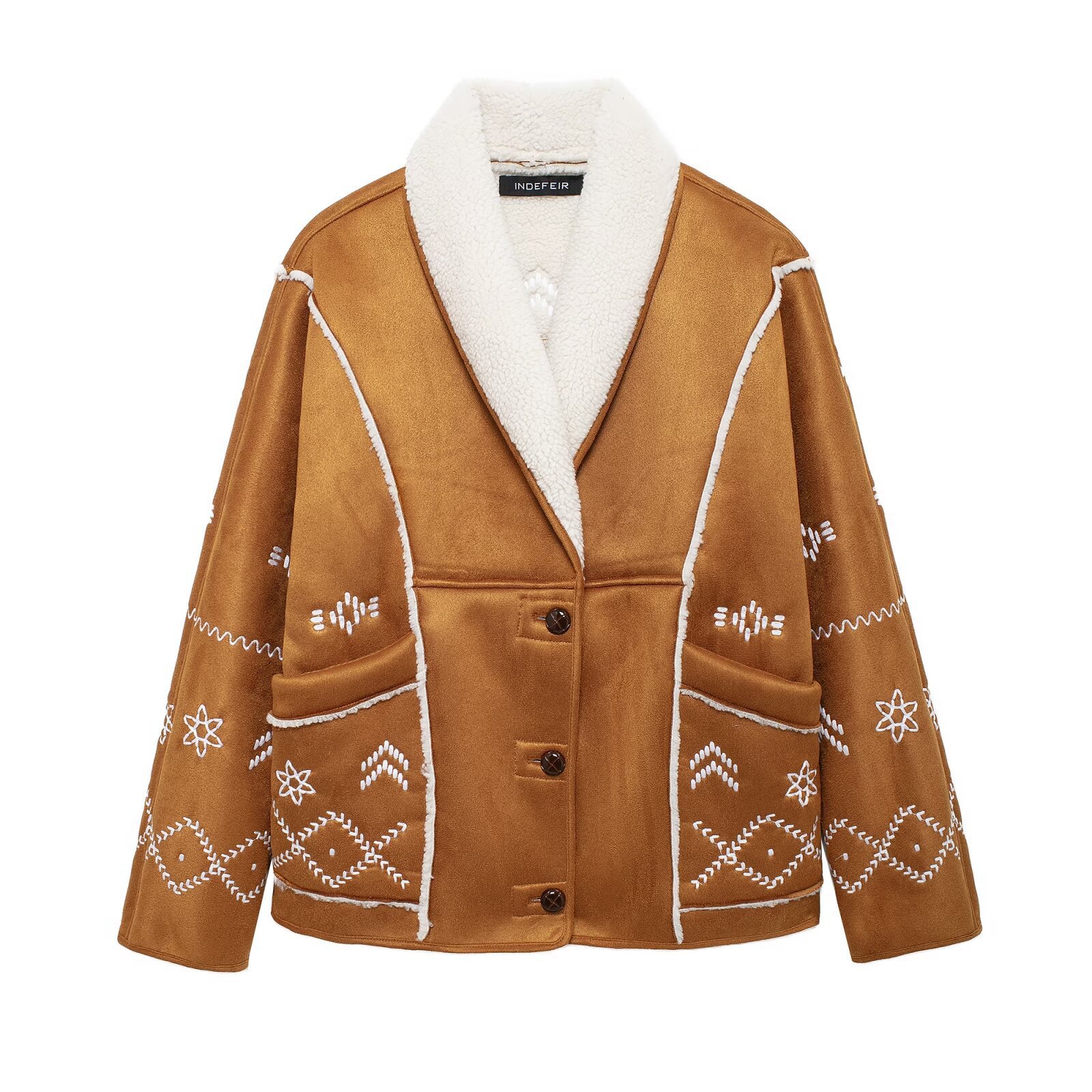 Γυναικεία ρούχα φθινόπωρο και χειμώνα νέα είδη μόδας δρόμου κέντημα παλτό μεσαίου μήκους_voghion.com