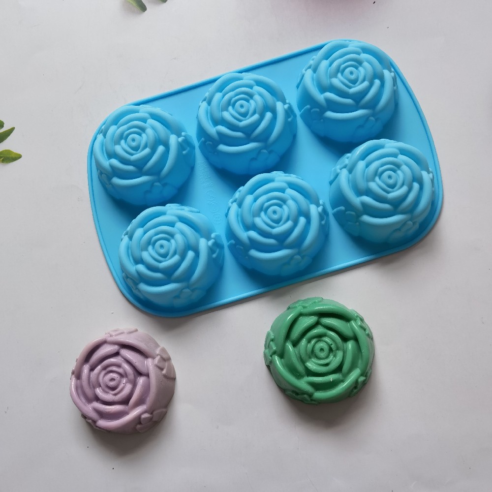 Silicone 6 rosas 340 jabón hecho a mano galletas pasteles molde de pasteles muffins postres herramientas de cocina