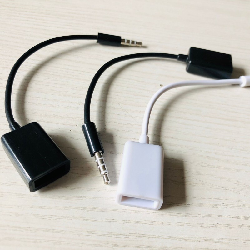 3.5 car OTG line aux audio line car player data line 3.5mm to USB female U disk Black