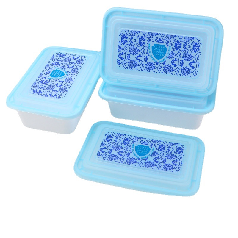 Lv Baokang 500 - 1000ml caja cuadrada de flores azules caja de embalaje de plástico desechable caja transparente recubierta