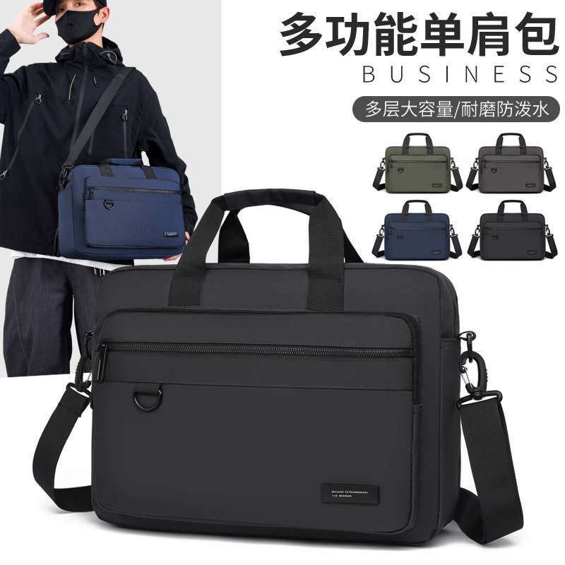 Men's Business Computer Handbag Large Capacity Multi-Layer Wear-Resistant and Water-Repellent Shoulder Crossbody Briefcase Casual Cross-Border