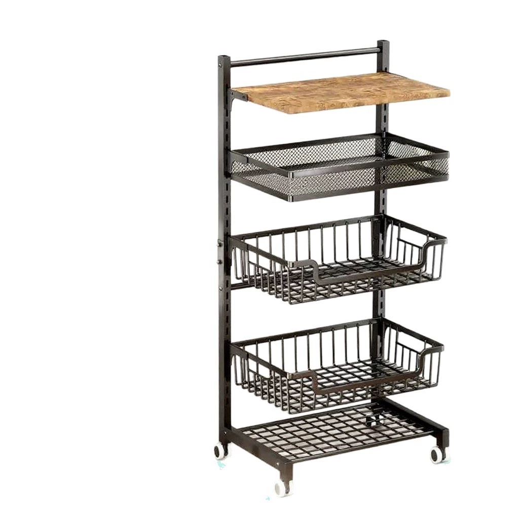 Kitchen thickened multi-layer removable storage rack with wheels for home multi-functional floor-standing snack trolley storage rack