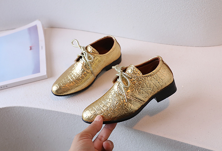 Zapatos de punta para niños, superficie de cuero suave para primavera, cordones de alto rendimiento, estilo británico, modernos e informales, dorados_voghion.com