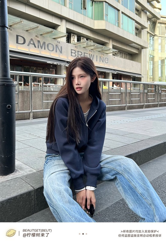 重磅400G美式街头短款开衫连帽卫衣女ins潮流挺括帽衫|undefined