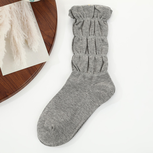 Pile socks, women's middle tube, autumn, solid color, simple twist socks, embossed breathable texture, Korean series, ins, fashionable cotton socks