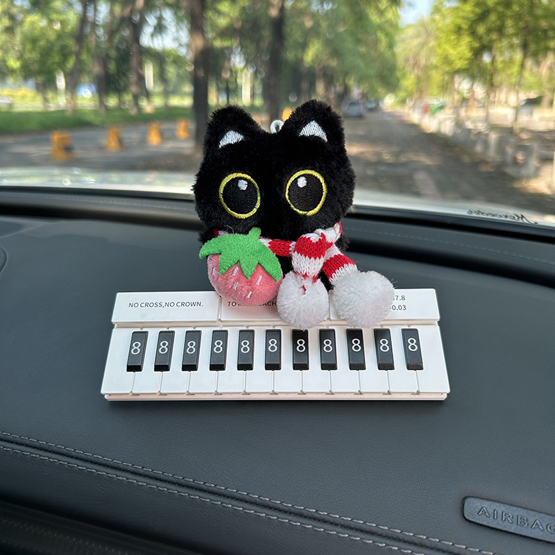 Pequeño gato negro bolsos colgantes lindos muñecas de peluche muñecas automóviles tarjetas telefónicas de estacionamiento temporal tarjetas de número de mujer