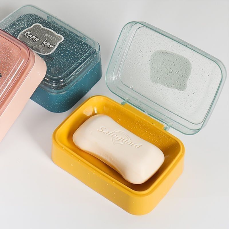 Flip-Top Soap Box Creative with Lid Drain Portable Soap Box Student Dormitory Soap Box Single Layer Breathable Bathroom