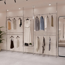 服装店展示架顶天立地不锈钢婚纱AA柱可调节陈列架女装店挂衣货架