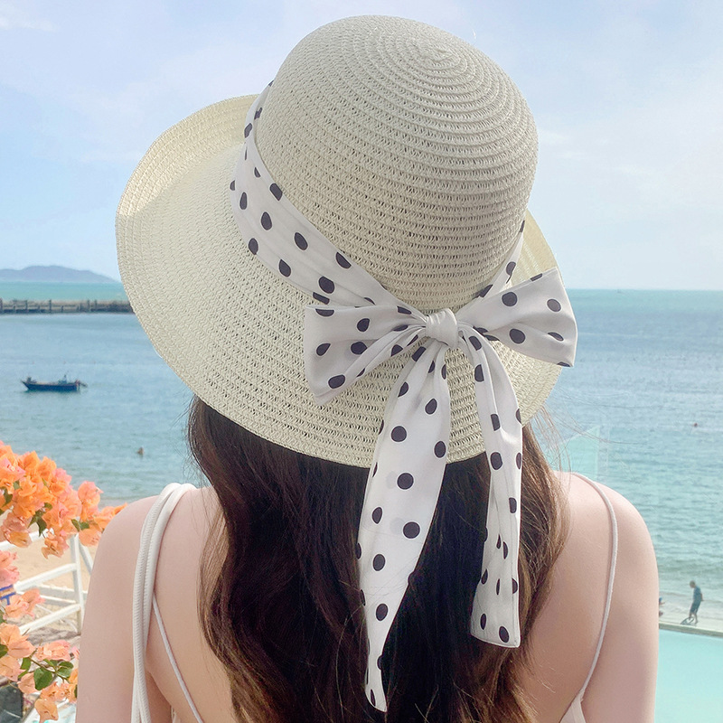Children's Straw Hat With Wave Dot Pattern For Summer Sunshade_voghion.com