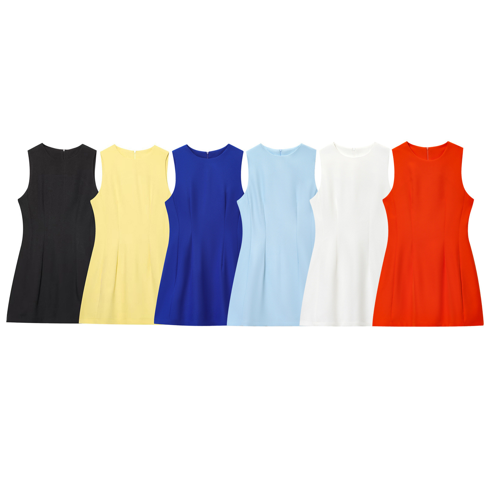 Summer solid dress with a round collar sleevless