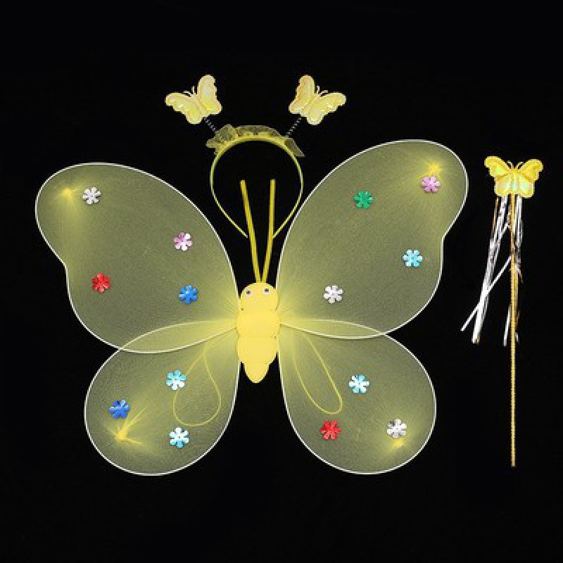 Mariposa luminosa alas de niña espalda juguetes flash niños maravillosos hadas varitas mágicas hadas flores set de tres piezas