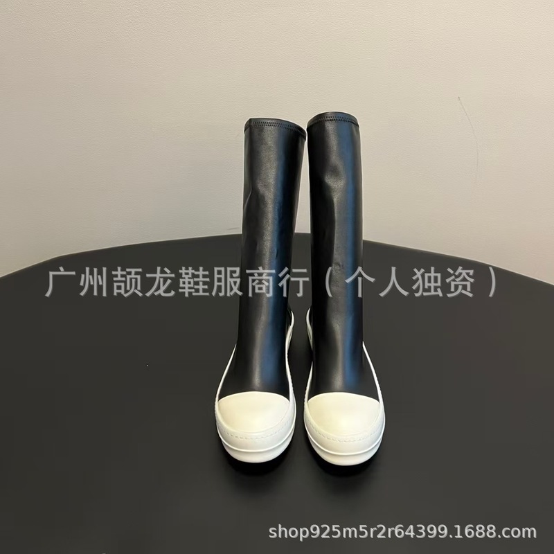 高端2025暗黑风秋冬真皮圆头复古厚底高筒弹力显瘦时装靴过膝长靴|undefined