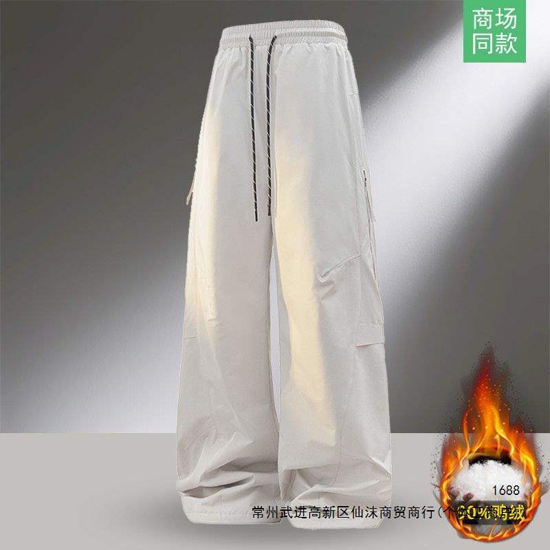 New men's down-filled winter cargo pants, American style, casual, sporty, versatile, warm, plus size, thickened long pants