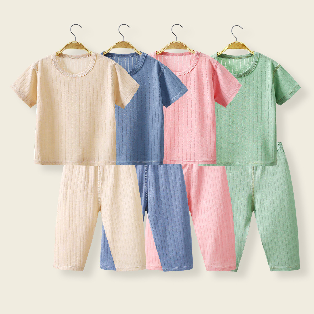 Children's short sleeve suit summer trousers pajamas modal jacquard mask T boys and girls children's clothing home clothes wholesale