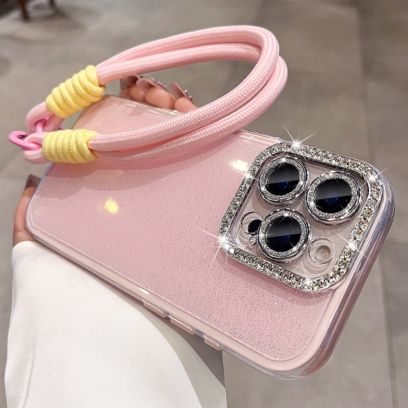 Polvo de brillo de lujo simple y ligero para iPhone 15 lente de diamante flash 16ProMax funda para teléfono móvil 14 Apple 13 femenino 15PM